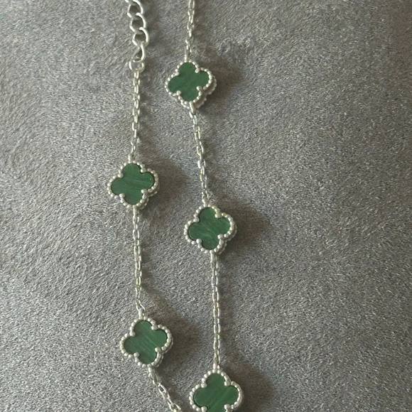 925 Silver Green Malachite Clover Bracelet - Picture 4 of 4